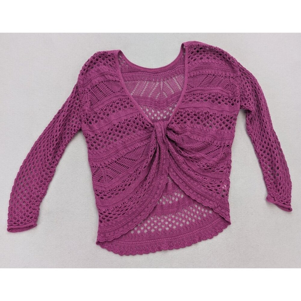 A.N.A. Women's Sweater Size M Purple Cropped Bohemian Open Knit